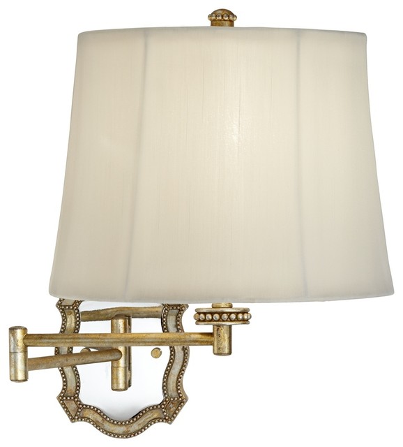 Traditional Scalloped Champagne Gold Plug-In Swing Arm Wall Lamp - Traditional - Swing Arm Wall ...