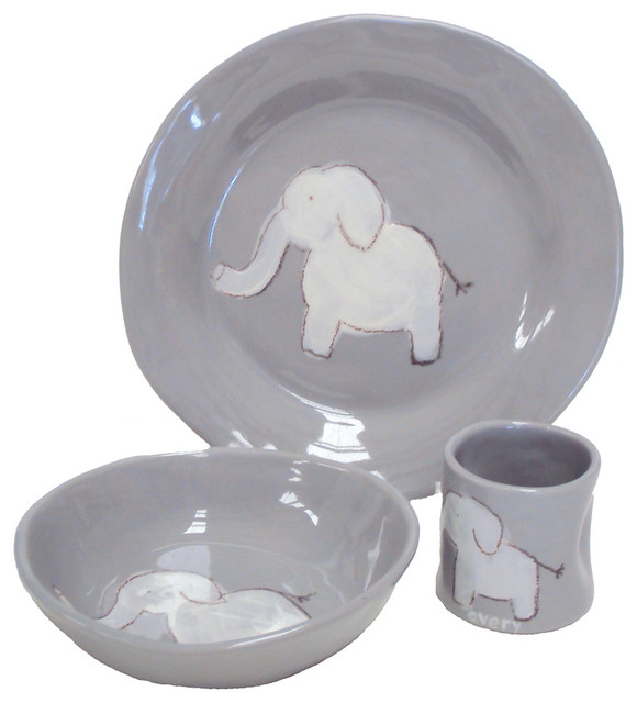 Grey Elephant Character Personalized Ceramic Dish Collection Modern