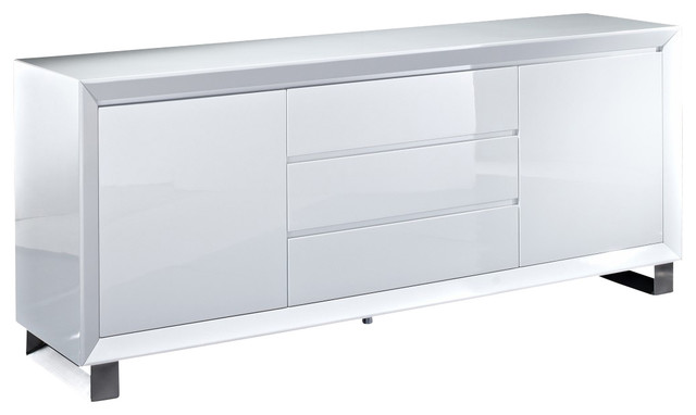SESSLIFE Modern High Gloss Sideboard Buffet Storage Cabinet With 16 LED Lights And 2 Doors White Cupboard For Kitchen Dining Room And Living Room