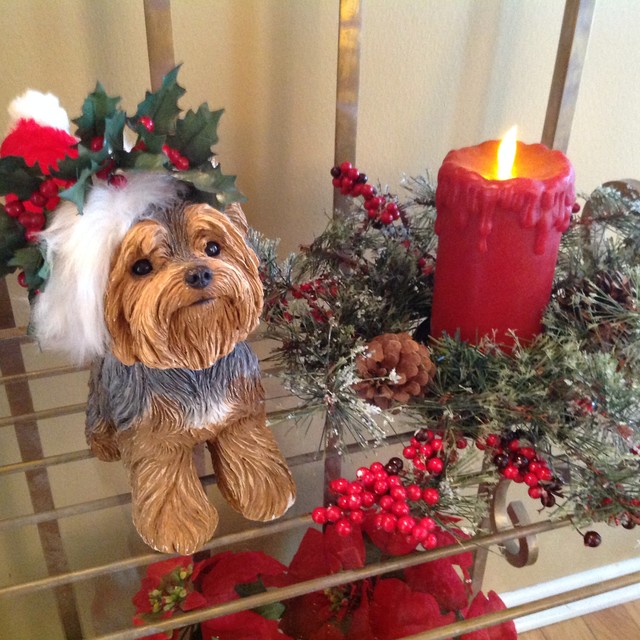 Christmas Yorkie with Candle traditional-living-room