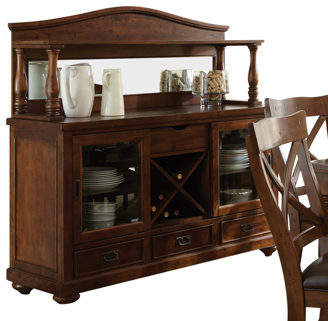 Steve Silver Wyndham Buffet with Hutch in Distressed Tobacco