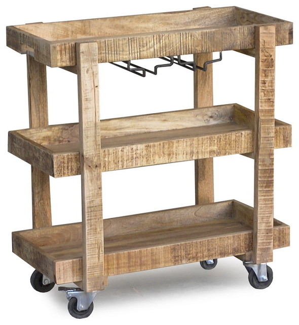 Reclaimed Wood Bar Cart with Wheels Eclectic Bar Carts san