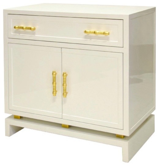 Worlds Away Marcus Lacquer White With Gold Handles Asian