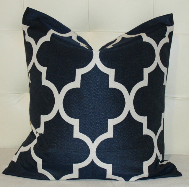 Navy Blue Quatrefoil Pillow Cover Contemporary Decorative Pillows