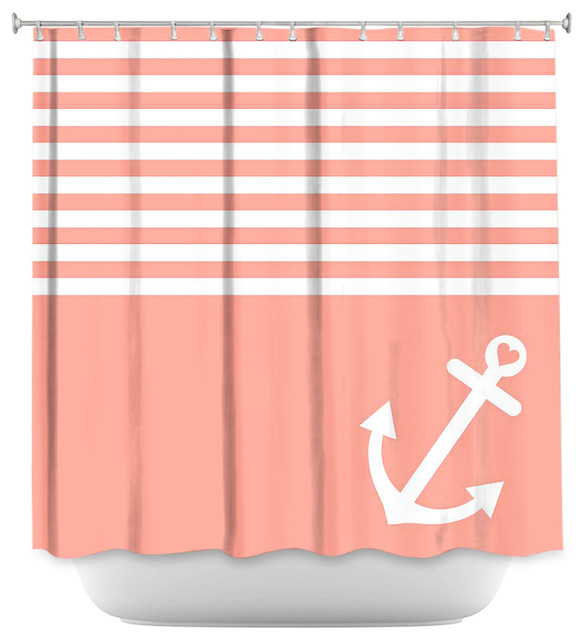 Shower Curtain Artistic Coral Love Anchor Nautical Contemporary