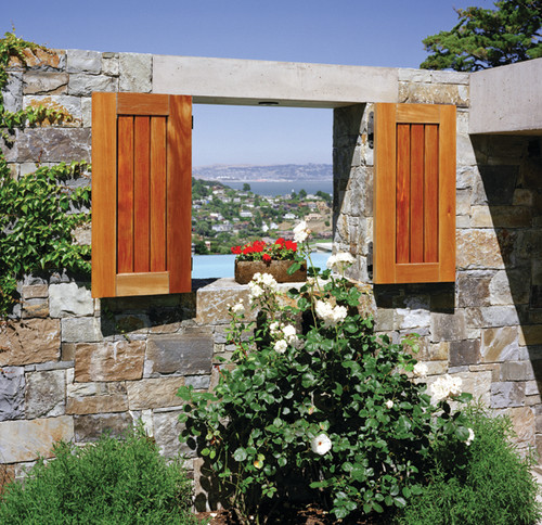 Landscape Window with wood shutters
