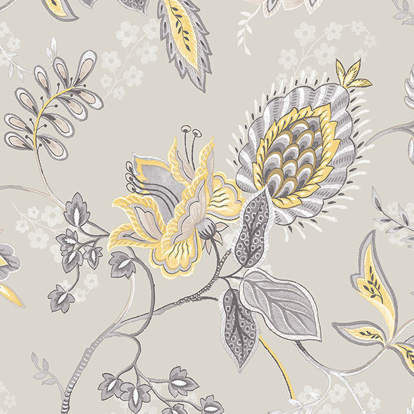 Large Floral in Grey and Yellow GC29829 Traditional Wallpaper by Pebblestone Wallcoverings
