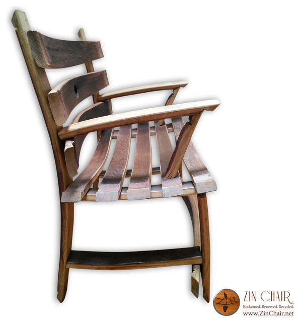 Zin Bench w Optional Wine Glass Holder Wine Barrel Benches (Side View