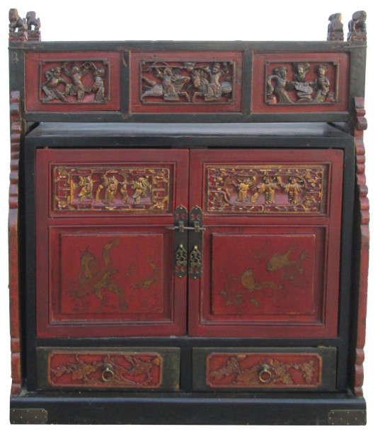 Restored asian chinese Cabinet Wedding   Chinese Vintage cabinets Zhou Chao  Carving vintage