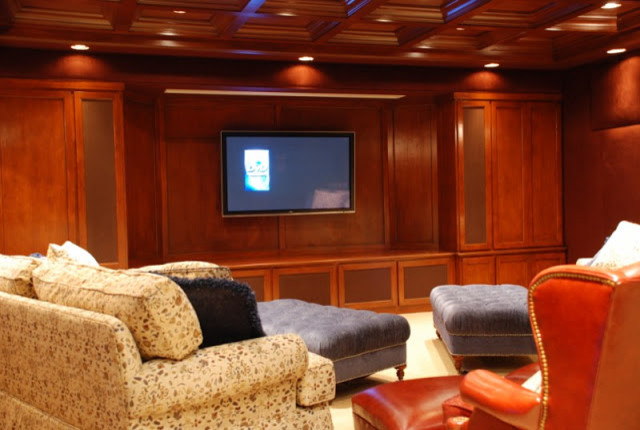 Home Theater and Media Rooms midcentury-home-theater