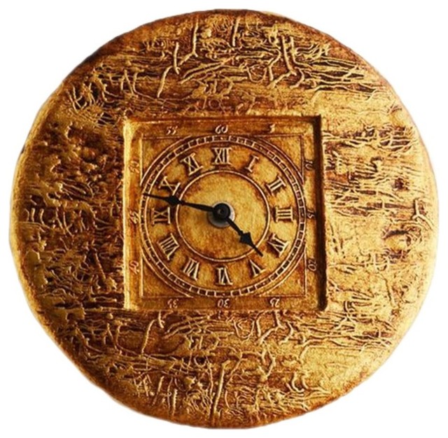 Zsofia + Istvan Round Handmade Ceramic Roman Wall Clock / Golden Glaze