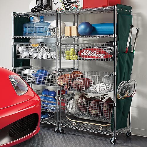 Metallicfinished Sports Shelving with Pullout Bins Traditional