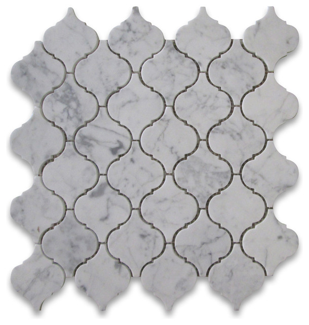 Carrara White Marble Medium Lantern Baroque Mosaic Tile Honed Carrera