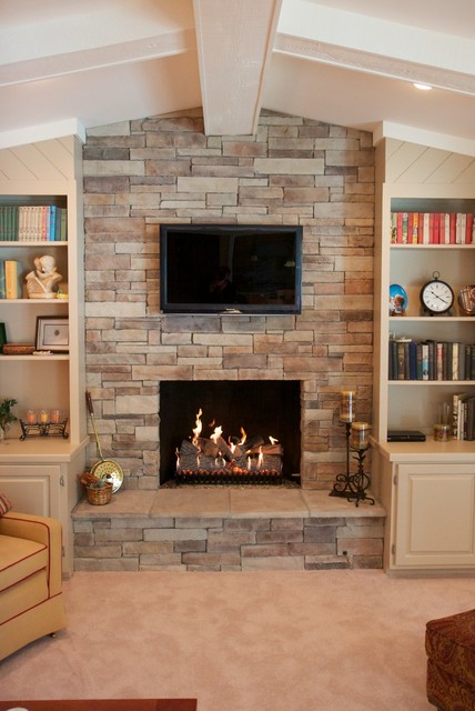 Dry Stack Stone Veneer Fireplace - traditional - living room ...
