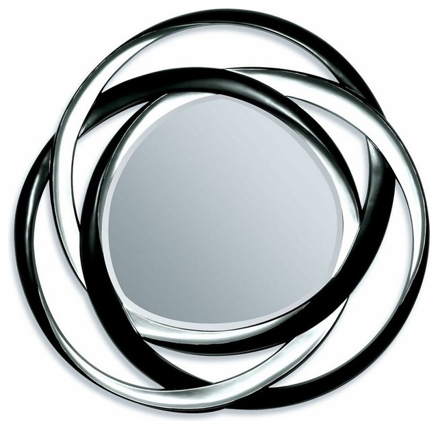 Silver and Black Finish Circles Geometric Design Hanging Wall Mirror