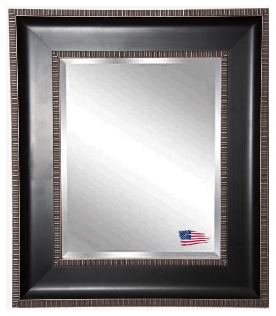 American Made Black With Silver Caged Trim Beveled Wall Mirror Contemporary Mirrors by
