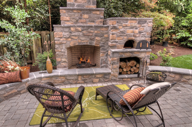 Outdoor Fireplace with pizza oven - Traditional - Patio - portland 