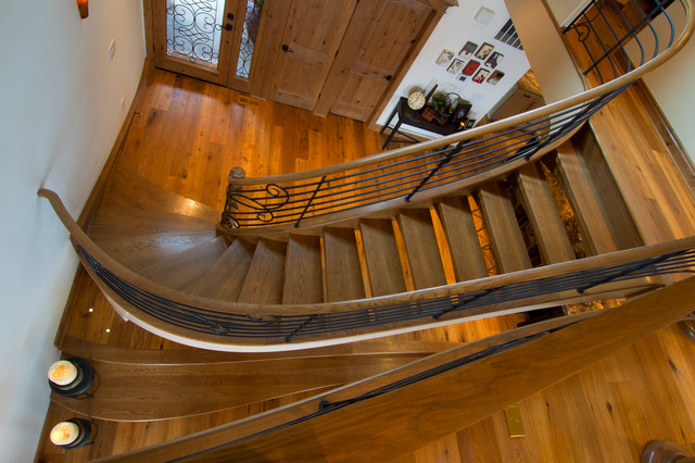 Whimsical White Oak Stair with Iron Balustrade eclectic-staircase