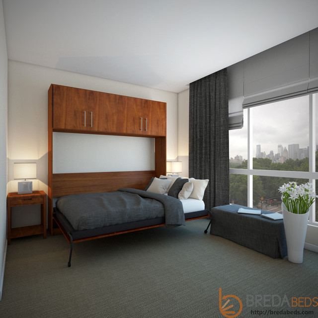 Horizontal Urban Murphy Bed with a top hutch by BredaBeds Modern
