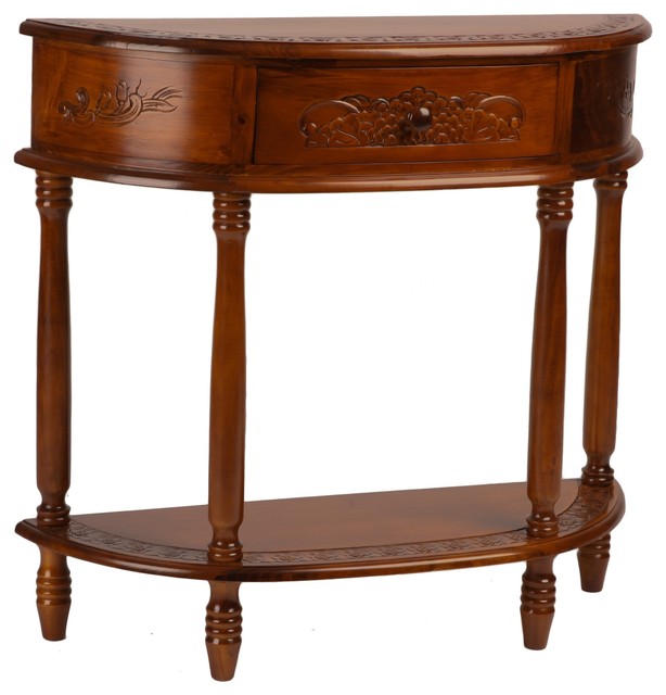 International Caravan Carved Wood Halfmoon Hall Table Contemporary
