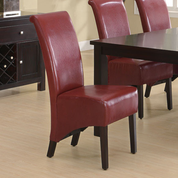 Burgundy LeatherLook 40"H Parson Chair Set of 2 Modern Dining