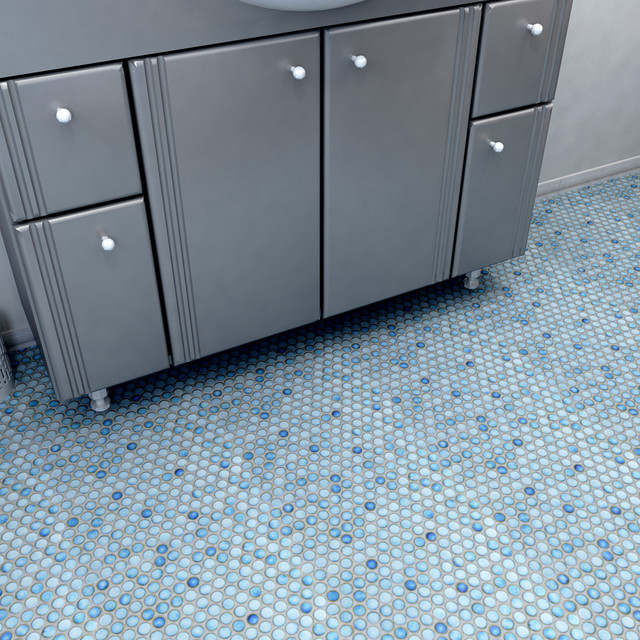 Penny Round Marine 12 in. x 121/4 in. Porcelain Mosaic Floor and Wall