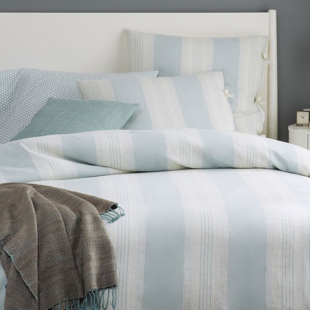Coastal Stripe Duvet Cove, Light Pool - Traditional - Duvet Covers And