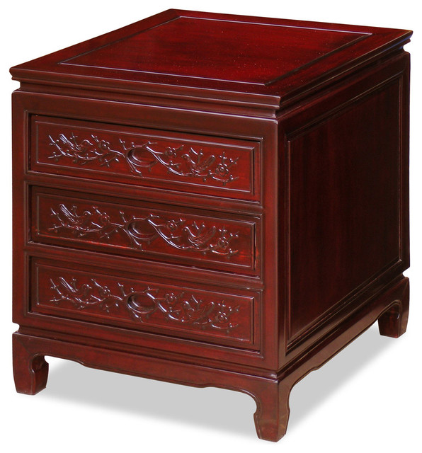 Rosewood Flower & Birds Motif Night Stand Asian Nightstands And Bedside Tables by China