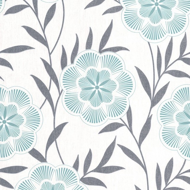 Flora Teal Wallpaper Contemporary Wallpaper by Graham & Brown