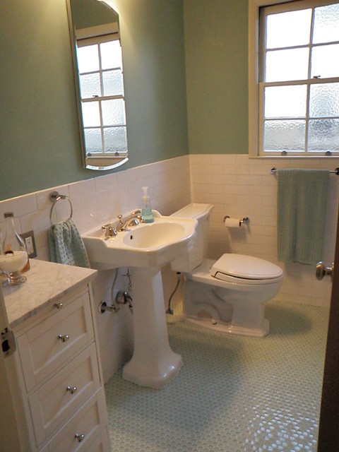 1940'3 bath room up date with glass penny round floor and white ...
