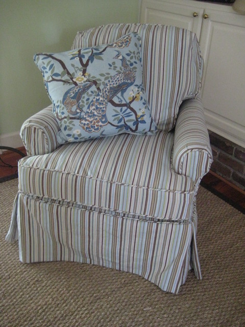 Small Club Chair slipcovered in Sierra Stripe Camel - Traditional - Armchairs And Accent Chairs 