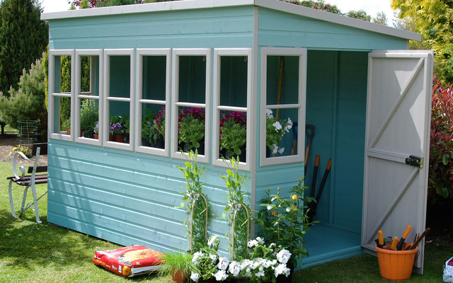 10 x 10 Wooden Summerhouse contemporary-garage-and-shed
