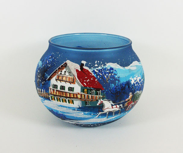 "Bavaria" Hand painted glass Candle Holder Traditional Holiday