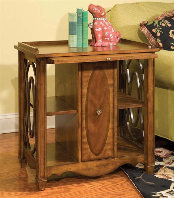Rectangular Storage End Table w PullOut Tray Contemporary Side