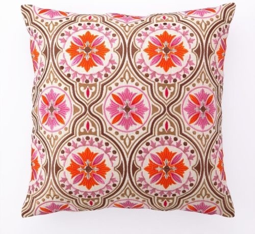 Back Bay in Pink & Brown Embroidered Pillow - Eclectic - Decorative Pillows - by Rosenberry Rooms