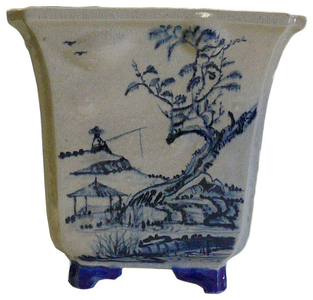 Chinese Hand Painted Oriental Scenery Ceramic Planter Asian Indoor