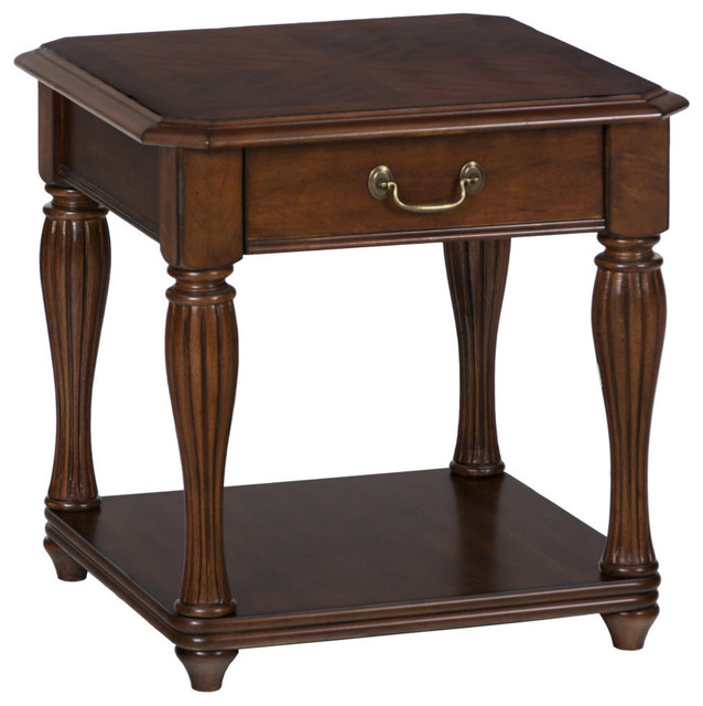 Jofran 3203 End Table with Shelf Drawers and Fluted Legs