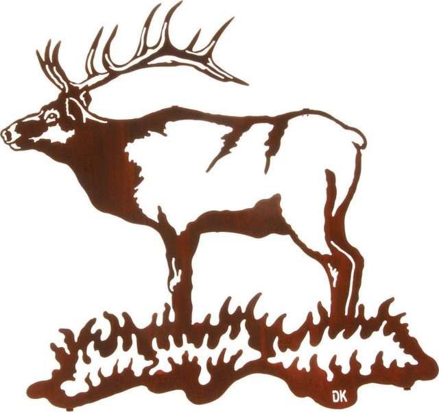 Bull Elk Majesty Rustic Metal Wall Art 24" Rustic Artwork by
