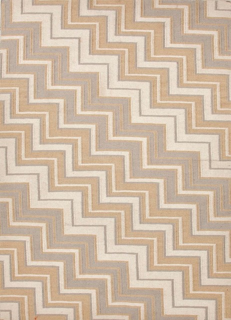 Flat-Weave Geometric Pattern Wool Taupe/Ivory Area Rug mediterranean 