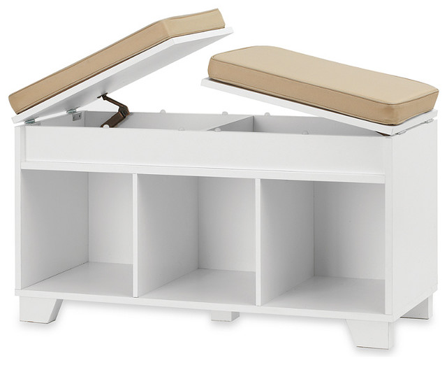 Real Simple Split-Top Bench Storage Unit, White contemporary-benches