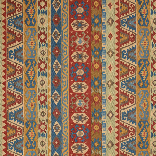Green, Red. Blue and Gold, Striped Southwestern Upholstery Fabric By