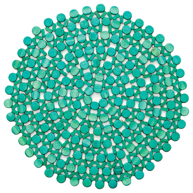 Turquoise Round Bamboo Placemat Transitional Placemats by Bliss