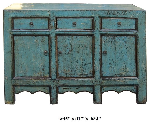 Chinese Rusitc Blue Lacquer Sideboard Buffet Table