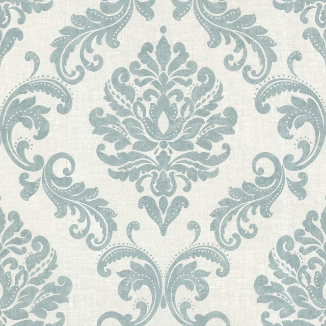 Sebastion Aqua Damask Wallpaper, Bolt Traditional Wallpaper by