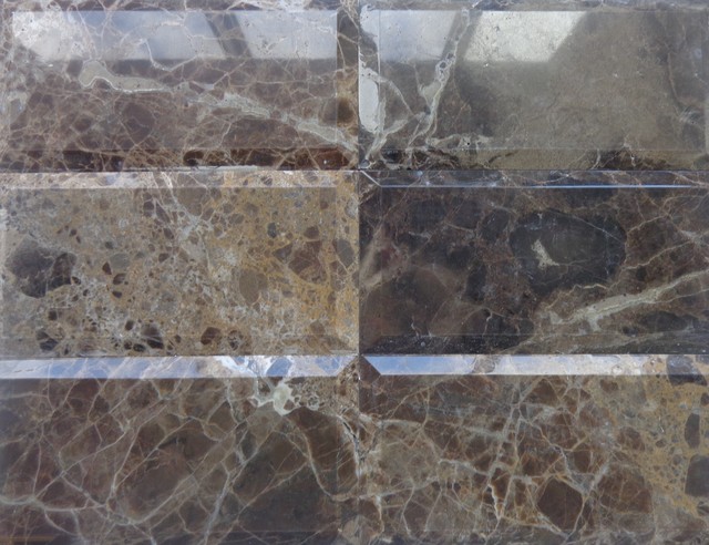 New "SOHO MOSAIC SERIES"-Dark emperador marble 3"x6" stacked, bevelled 