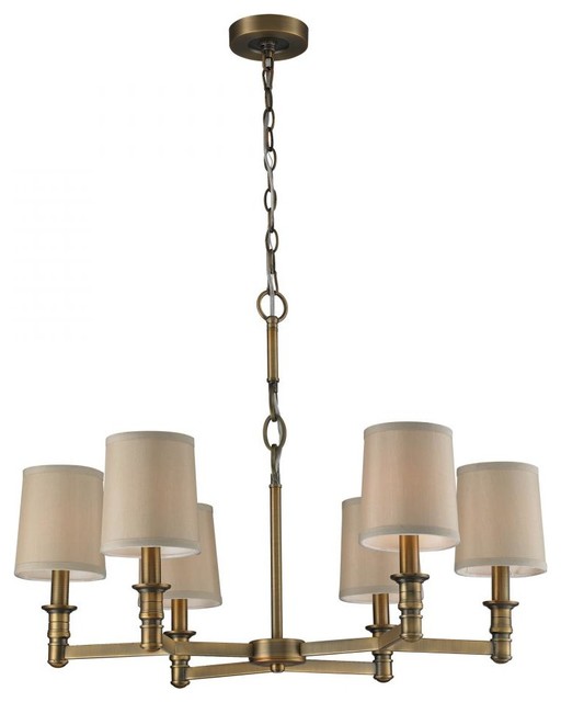 Six Light Brushed Antique Brass Drum Shade Chandelier contemporary