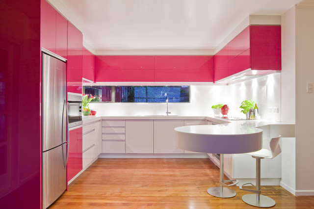 Pink Color Modular Kitchen Designs
