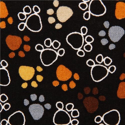 black Timeless Treasures fabric paw prints dog Upholstery Fabric by