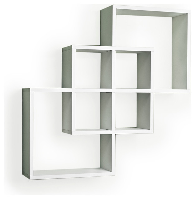 Intersecting Squares Decorative Wall Shelf, White Contemporary