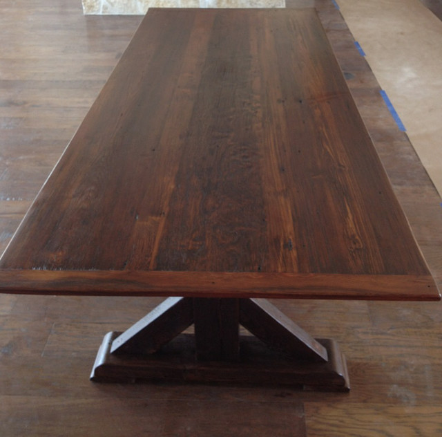 Reclaimed Dining Table with Post & Cross Base Traditional Dining